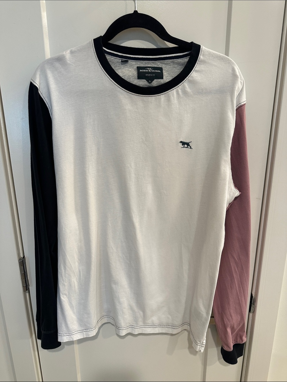 Rodd & Gunn Long-Sleeve Colorblock Crewneck Shirt - White/Black/Mauve